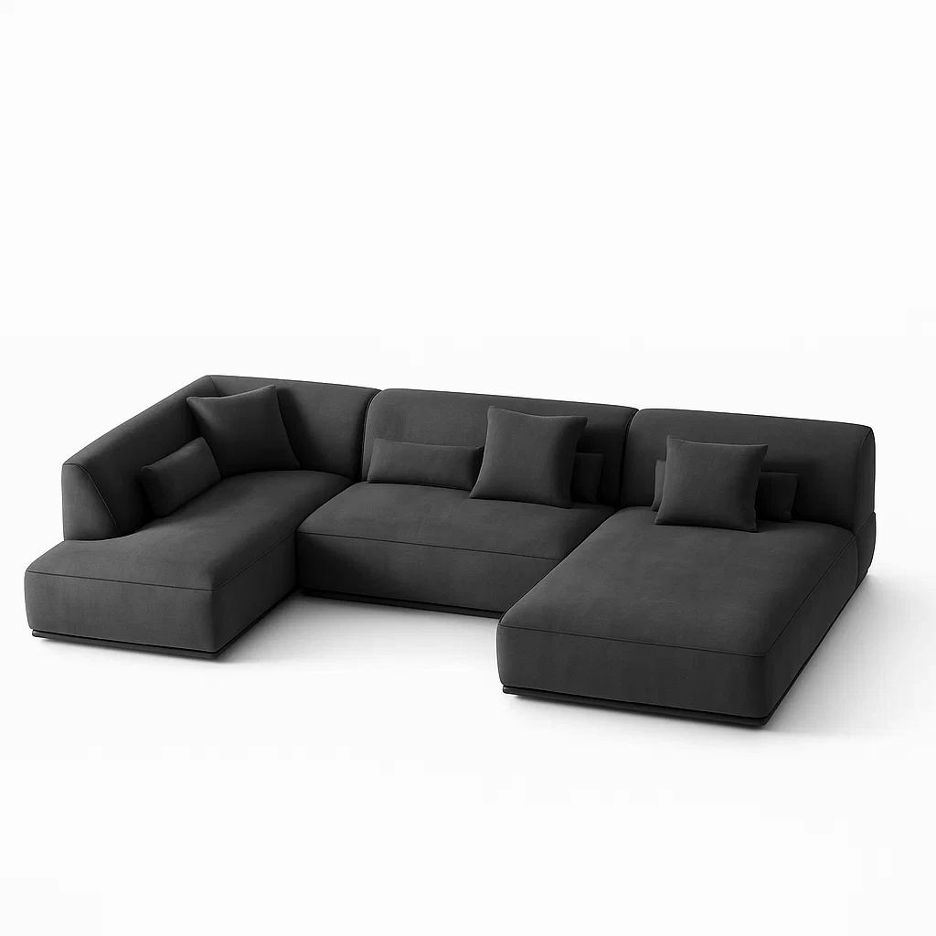 Divano panoramico in tessuto poliestere grigio antracite con cuscini-CASAELEGAN