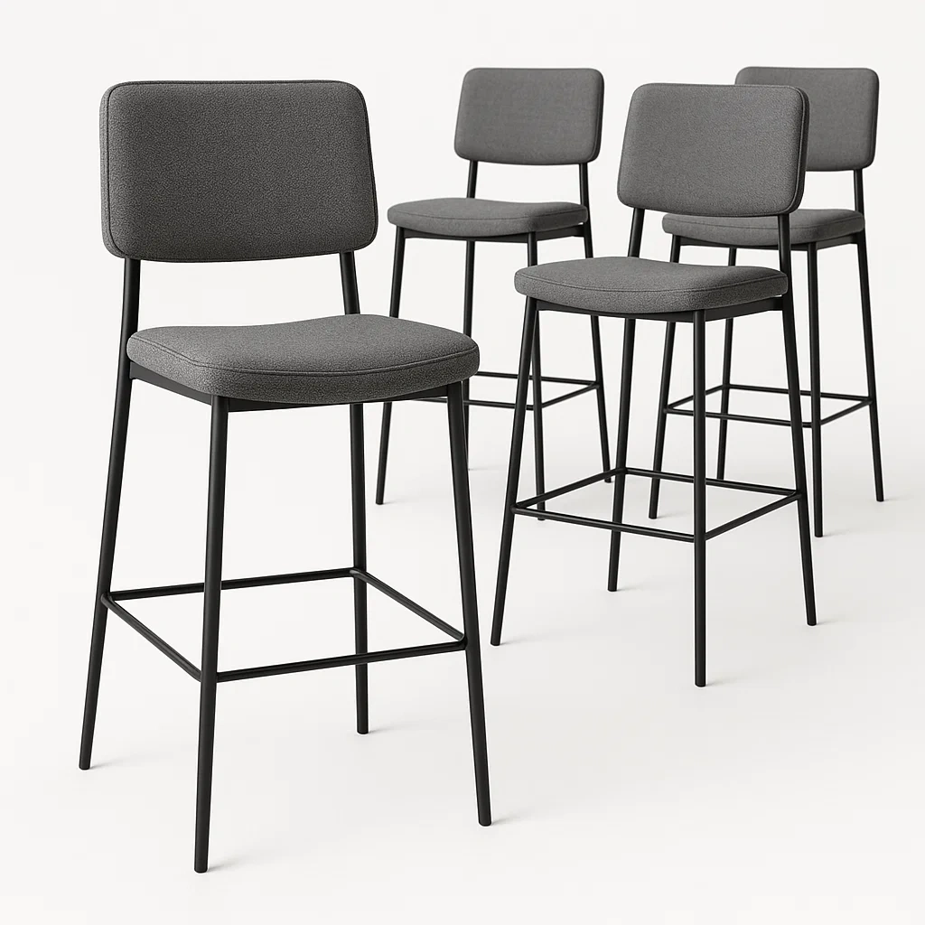 Sgabello in tessuto grigio con struttura in metallo set di 4 pezzi-CASAELEGAN