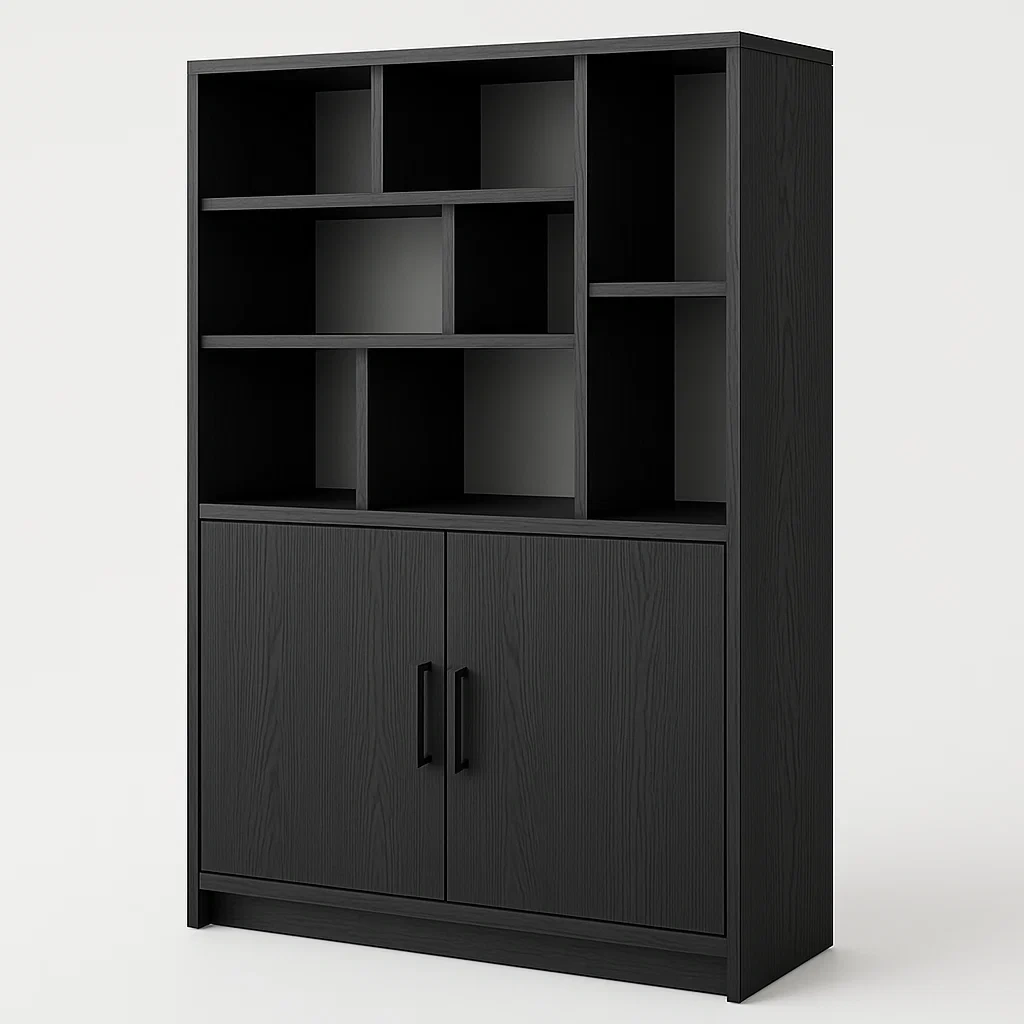 Libreria a due ante in legno nero 180x120x35 cm-CASAELEGAN