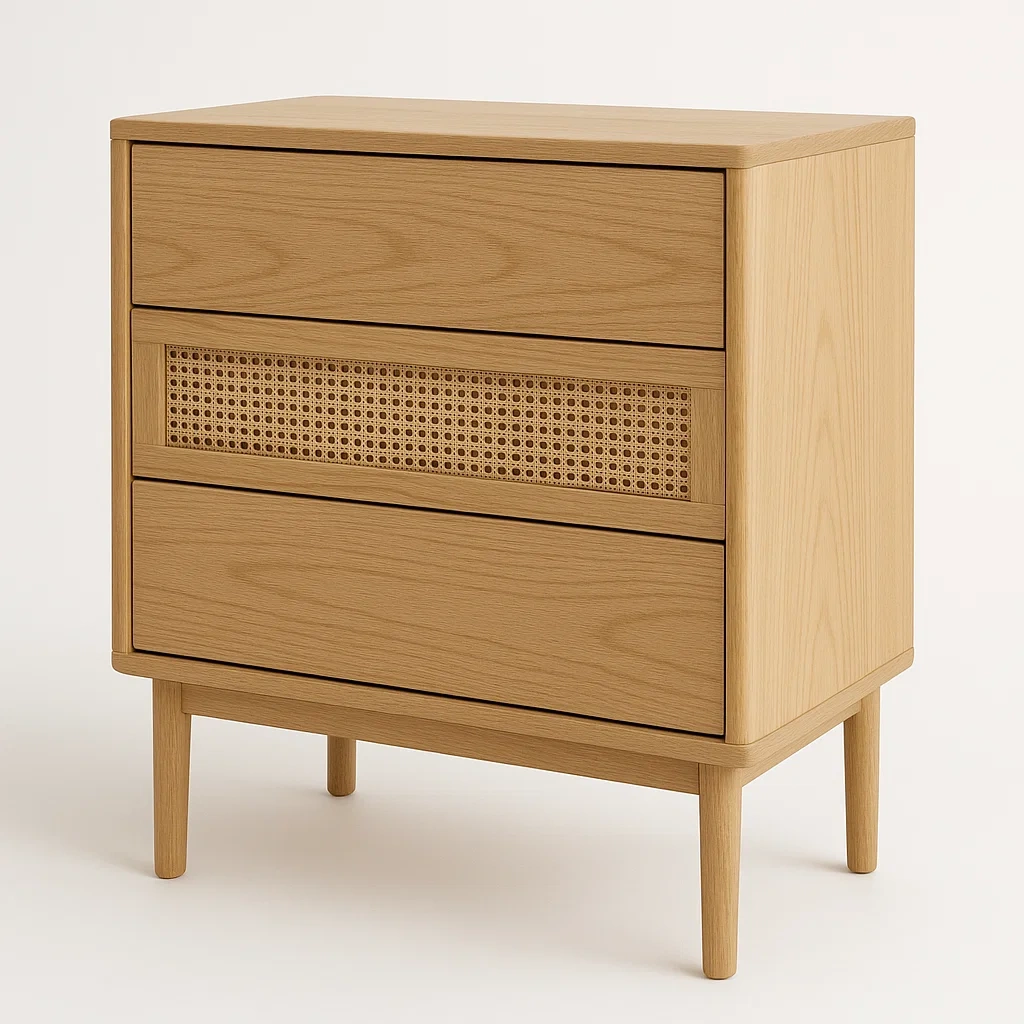 Cassettiera in legno con cassetti in rattan 60x40x70 cm-CASAELEGAN