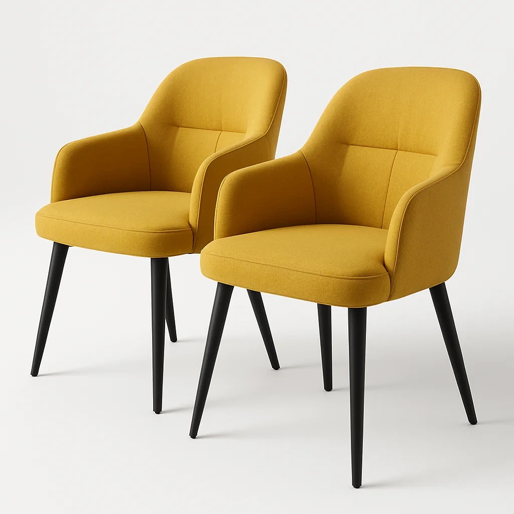 Set di sedia in tessuto giallo con gambe in metallo nero set di 2 pezzi-CASAELEGAN