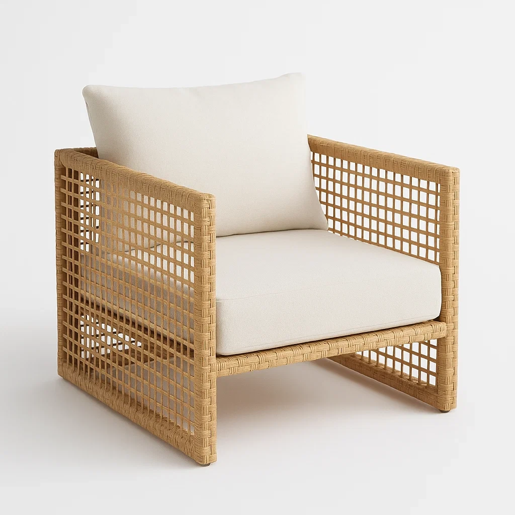 Poltrona da giardino in rattan sintetico in PE con cuscini beige-CASAELEGAN