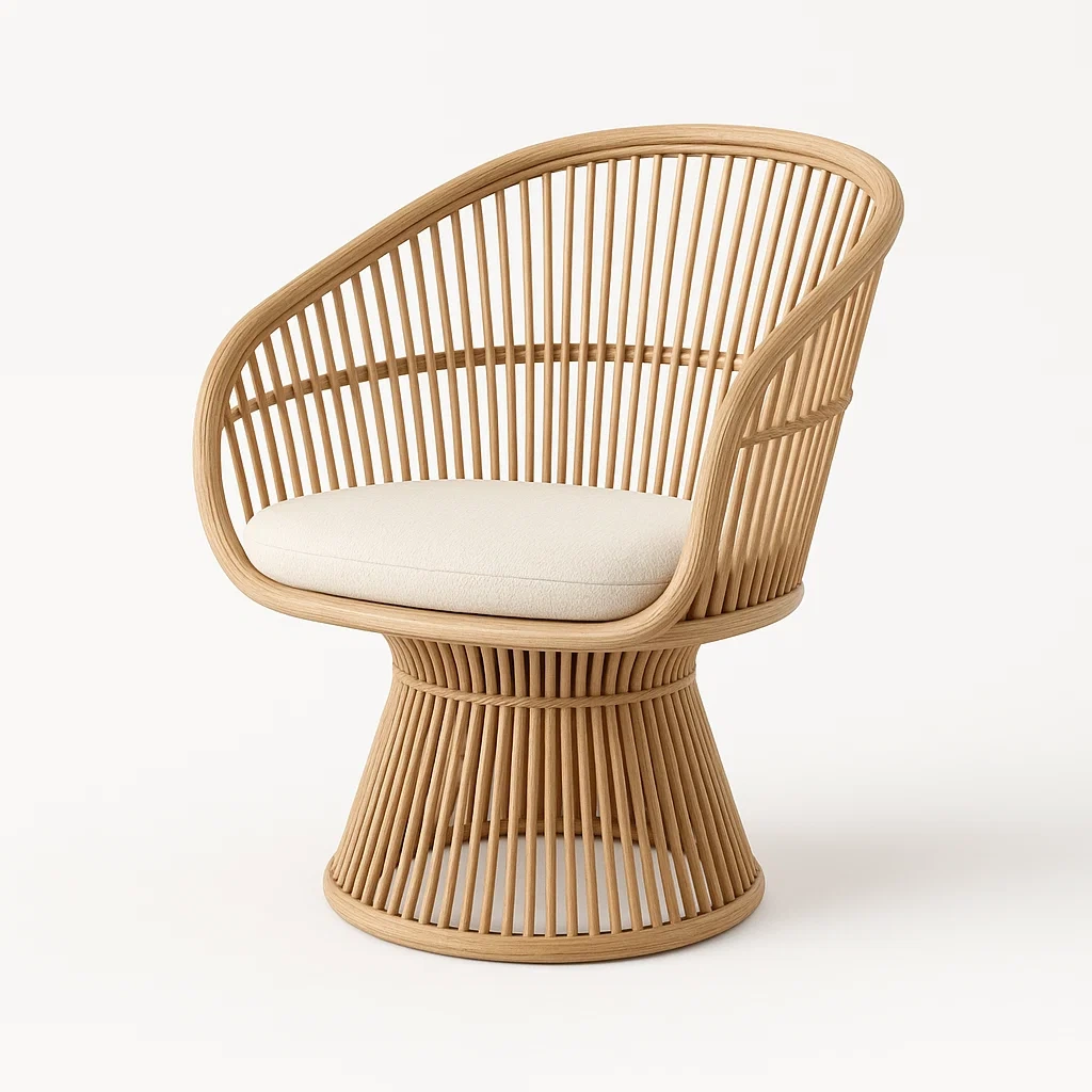 Poltrona da giardino in rattan con cuscino in tessuto beige-CASAELEGAN