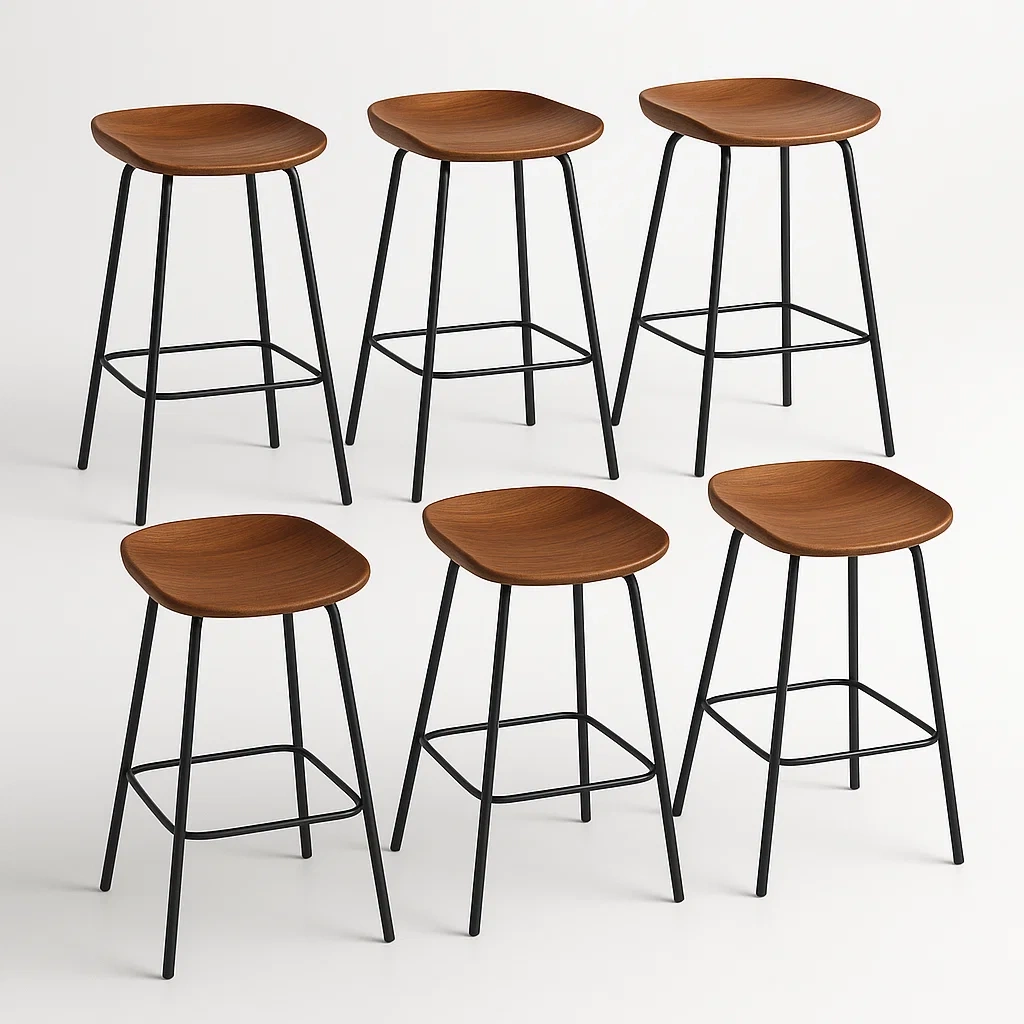 Sgabello in legno e metallo marrone/nero set di 6 pezzi-CASAELEGAN