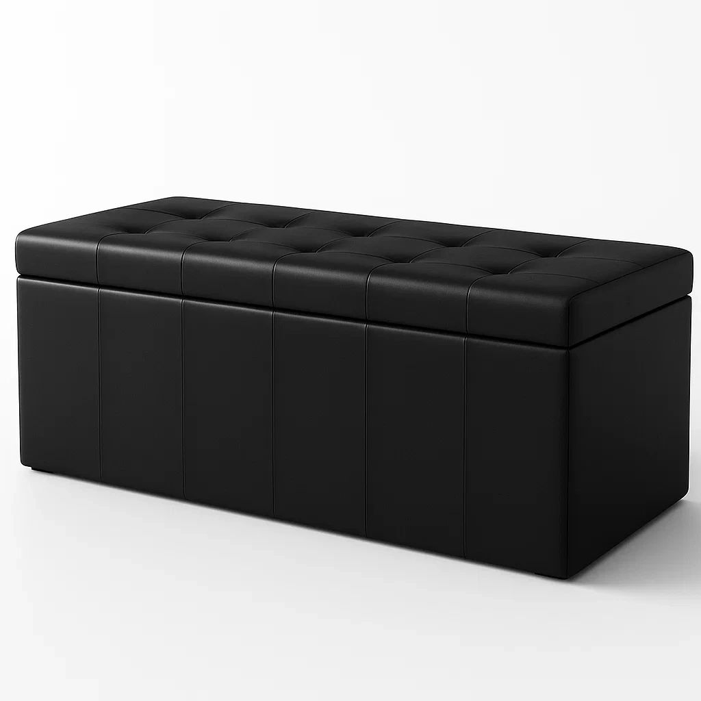 Panca da letto contenitore in pelle sintetica nera 110x40x40 cm-CASAELEGAN