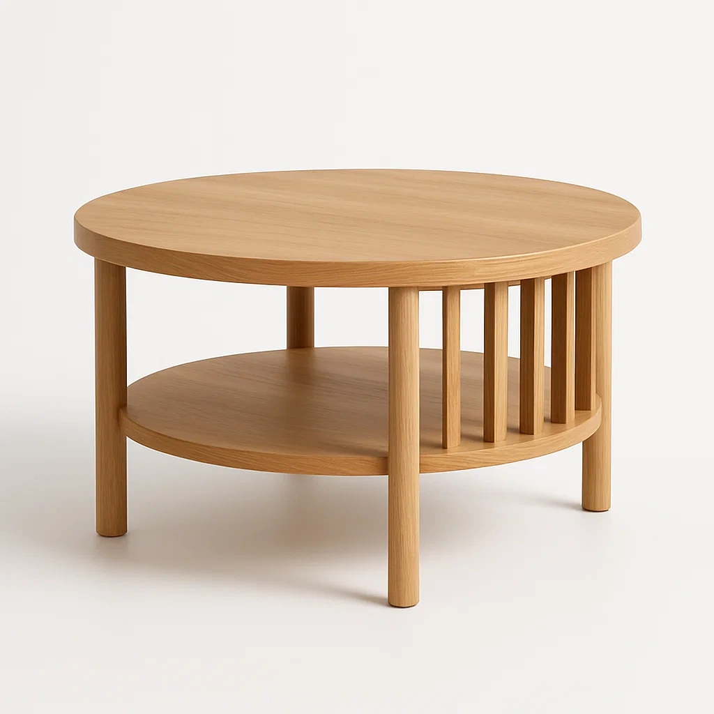 Tavolino da caffè rotondo in legno di quercia con ripiano-CASAELEGAN