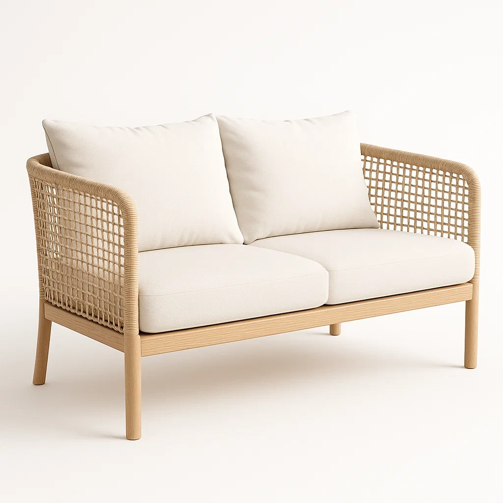 Divano da giardino in rattan sintetico e legno crema-CASAELEGAN