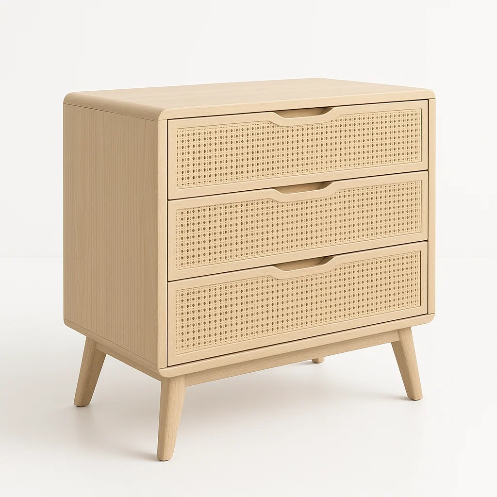 Cassettiera in legno con cassetti in rattan 80x40x78 cm-CASAELEGAN