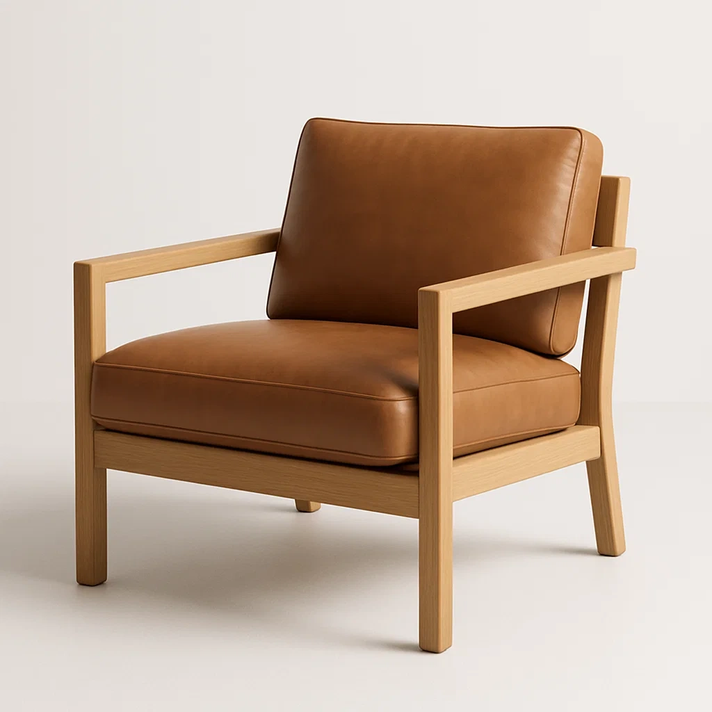 Poltrona in pelle PU con struttura in legno rovere marrone-CASAELEGAN