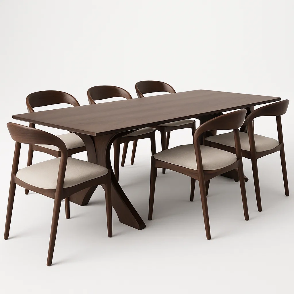 Set tavolo e sedia da interno 7 pezzi in legno con 6 sedie imbottite-CASAELEGAN