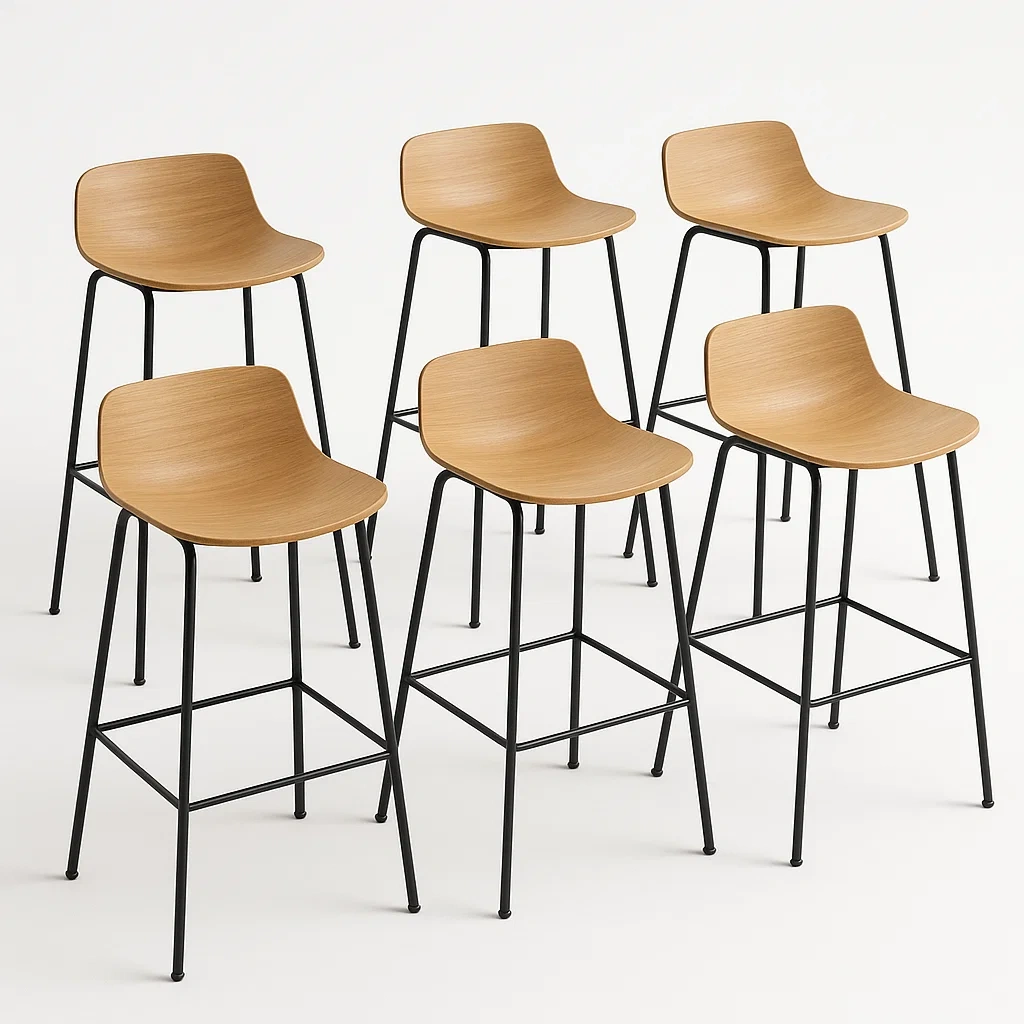 Sgabello in legno e metallo nero set di 6 pezzi-CASAELEGAN