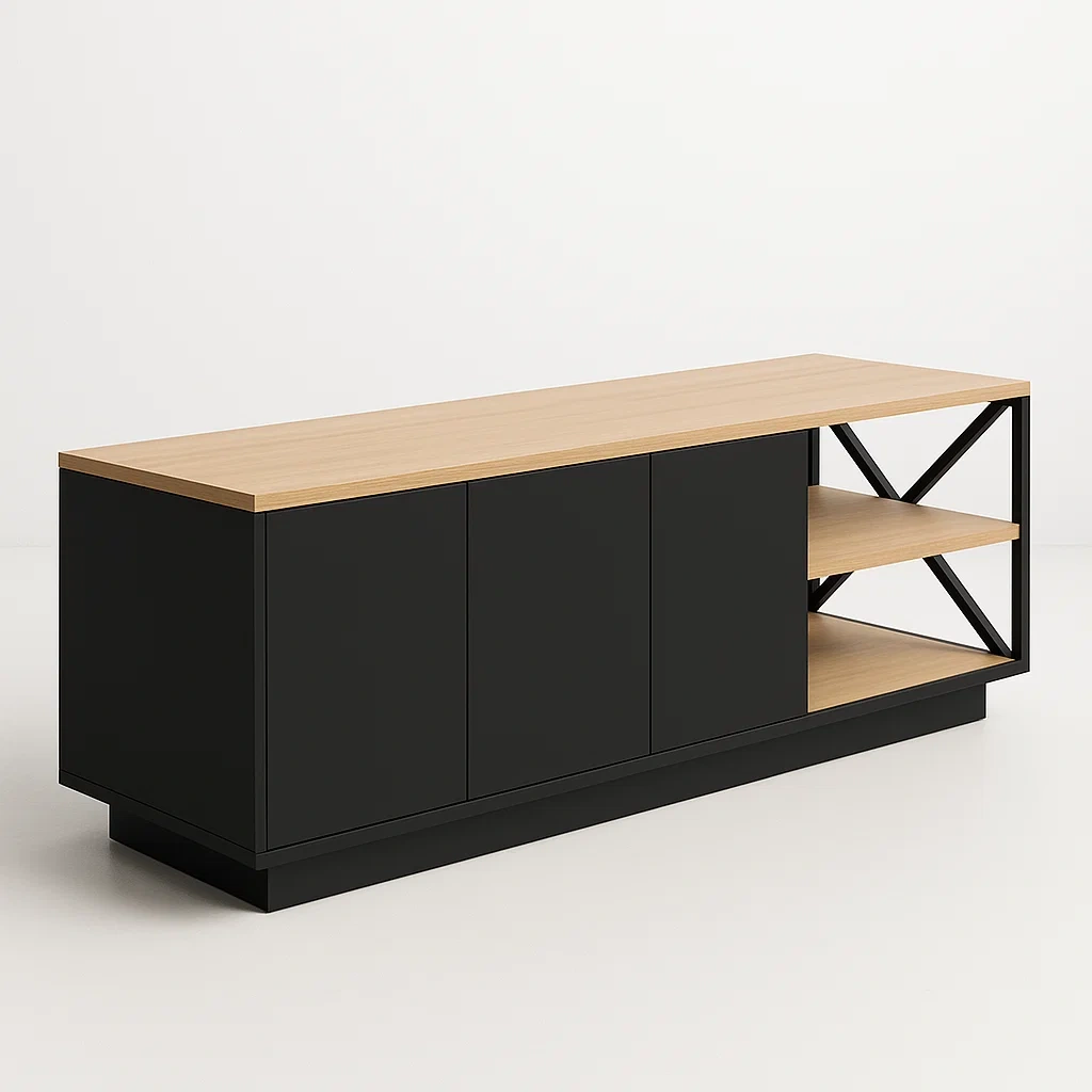 Mobile TV in metallo e legno nero/rovere 180x40x60 cm-CASAELEGAN