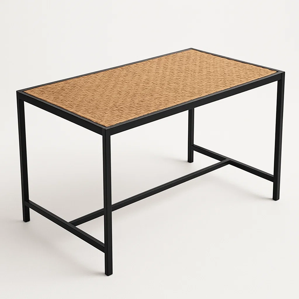 Consolle rettangolare con superficie in vimini e struttura in metallo verniciato 120x60x75 cm-CASAELEGAN