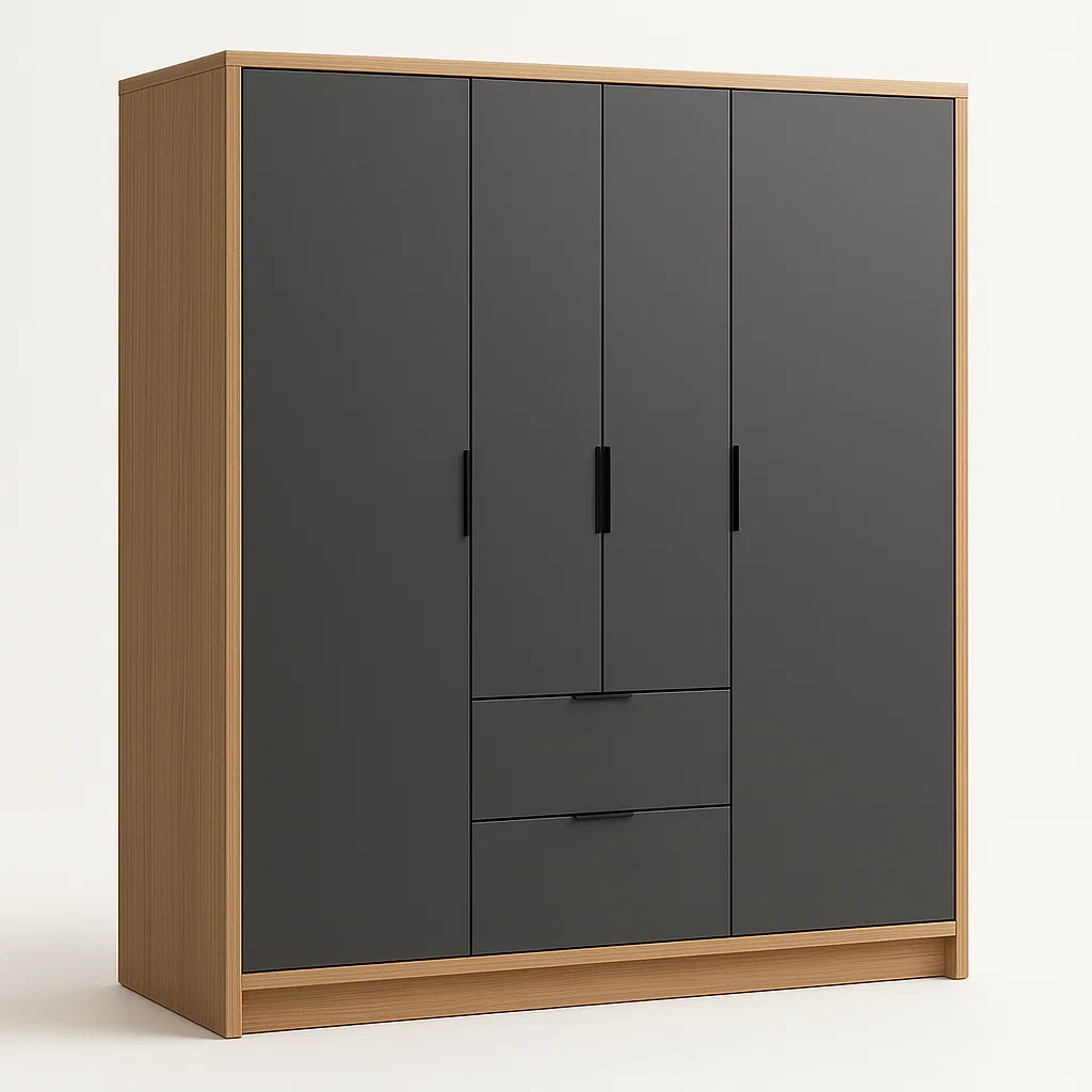 Cabina armadio a 4 ante in legno composito e metallo antracite 200x180x60 cm-CASAELEGAN
