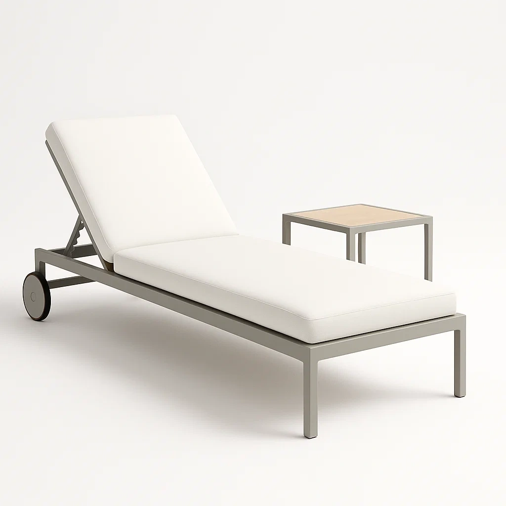 Sdraio in metallo e tessuto bianco con tavolino-CASAELEGAN