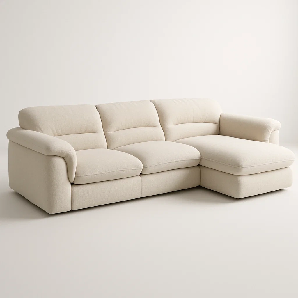 Divano angolare in tessuto poliestere beige 220x90x160 cm-CASAELEGAN