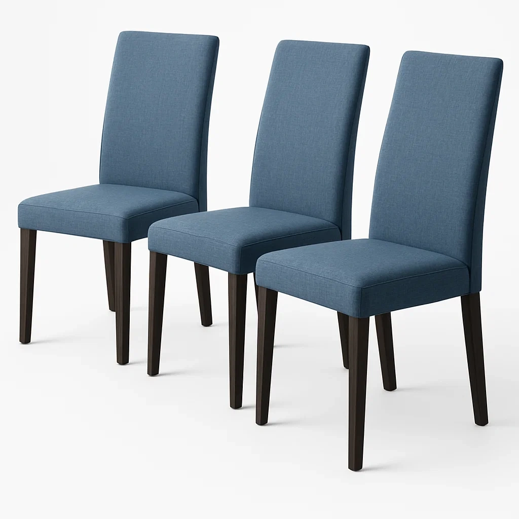 Set di sedia da pranzo con rivestimento in tessuto poliestere blu e gambe in legno set di 3 pezzi-CASAELEGAN
