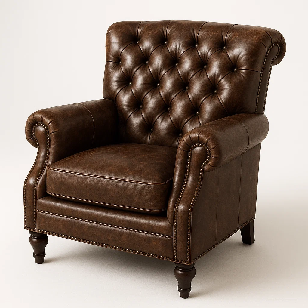 Poltrona in pelle marrone stile chesterfield-CASAELEGAN