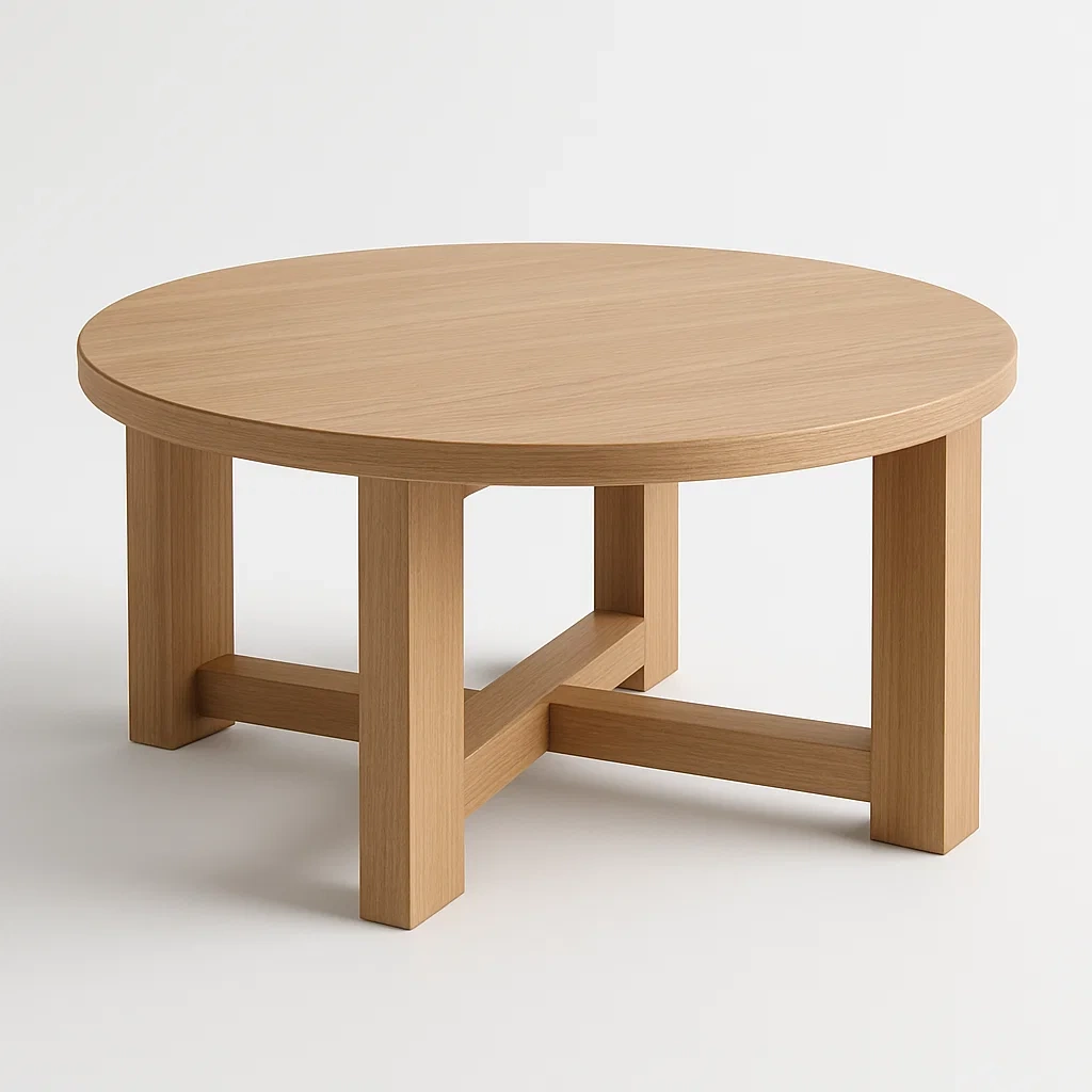 Tavolino da caffè rotondo in legno rovere chiaro diametro 70 cm altezza 45 cm-CASAELEGAN