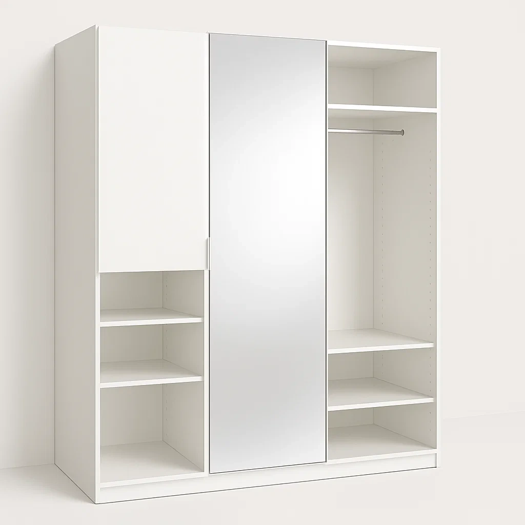 Cabina armadio con specchio bianco in MDF e acciaio 200x180x60 cm-CASAELEGAN