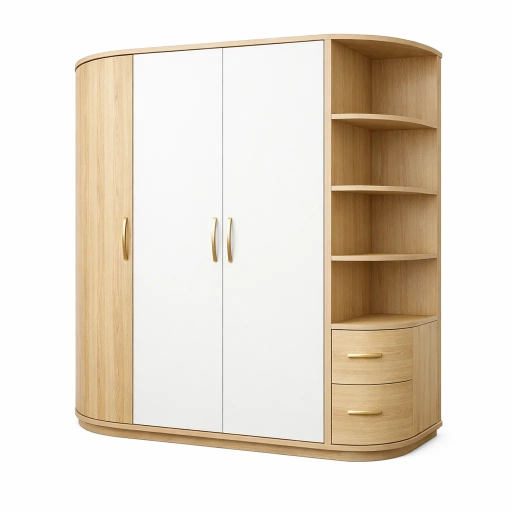 Armoire d angle bois clair et blanc avec portes et tiroirs-easeentry