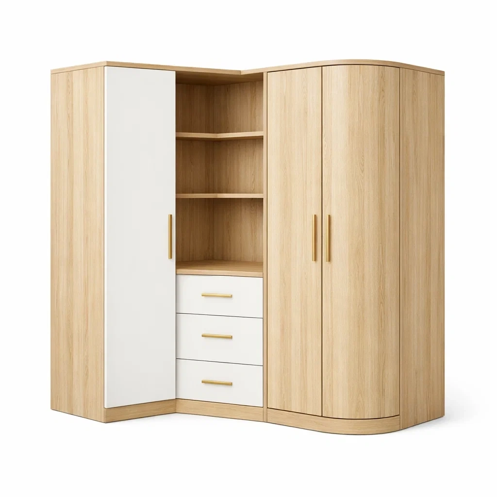 Armoire modulaire bois clair et blanc avec etageres ouvertes-easeentry