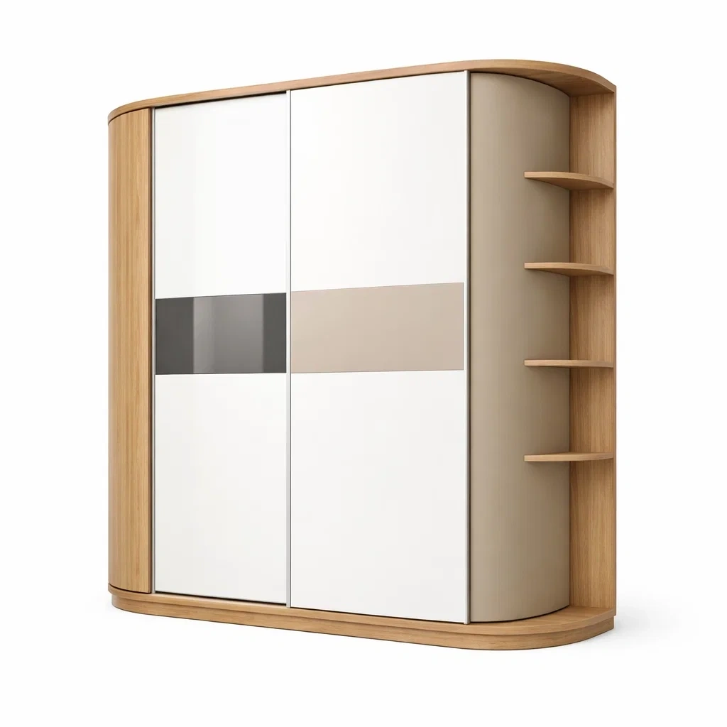 Armoire bois clair avec portes coulissantes et etageres laterales-easeentry