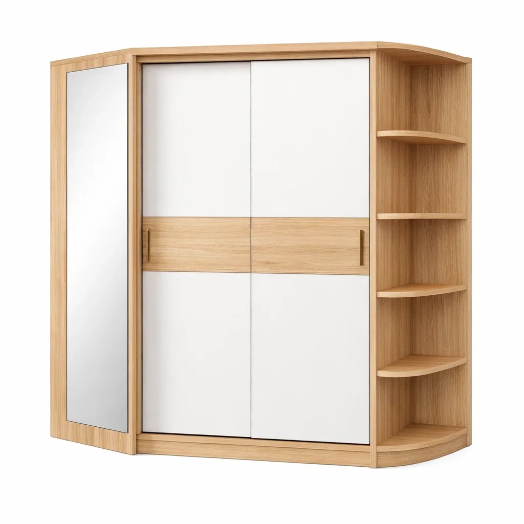 Armoire bois clair avec miroir et portes coulissantes-easeentry