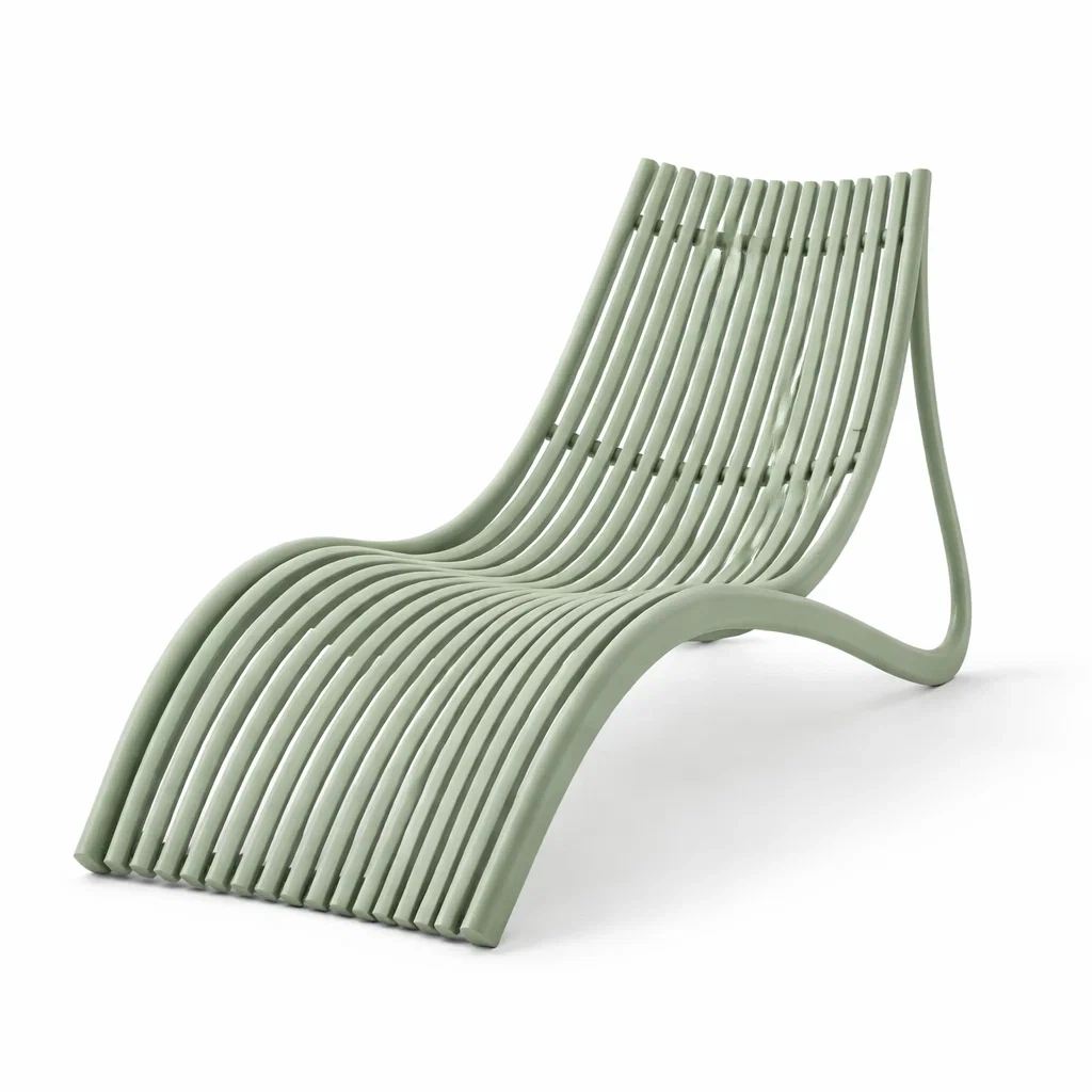Chaise longue exterieure design a lattes vert sauge-easeentry