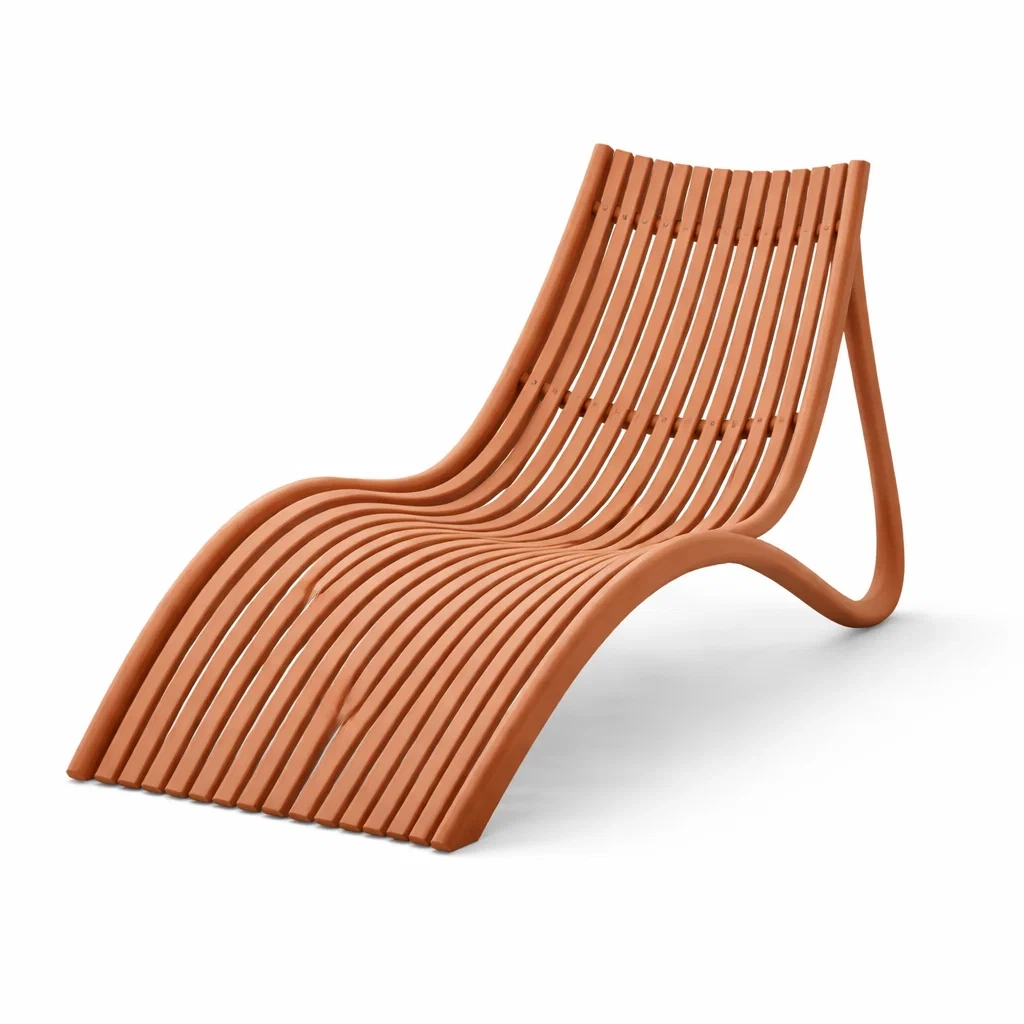 Chaise longue exterieure design a lattes terre cuite-easeentry