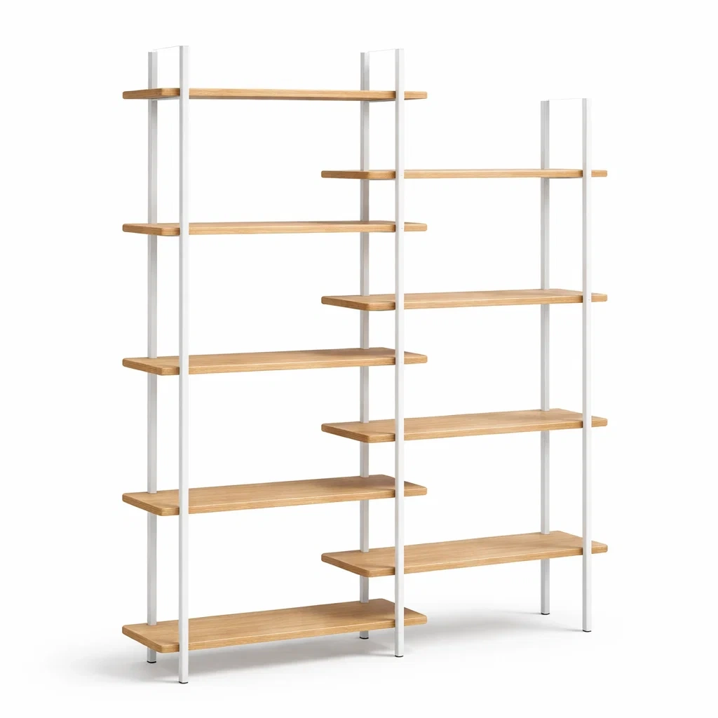 Bibliotheque ouverte en bois clair et metal blanc-warmwarp