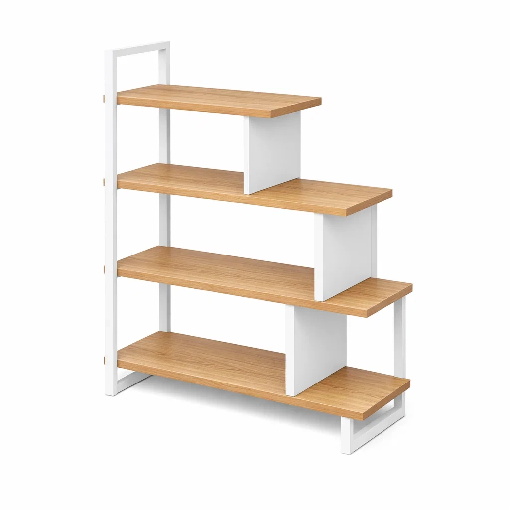 Bibliotheque escalier en bois clair et metal blanc-warmwarp