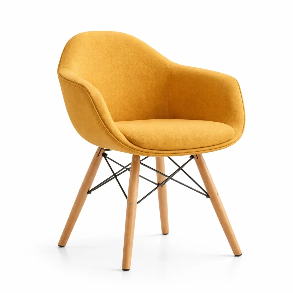 Fauteuil design jaune moutarde avec pieds en bois-warmwarp