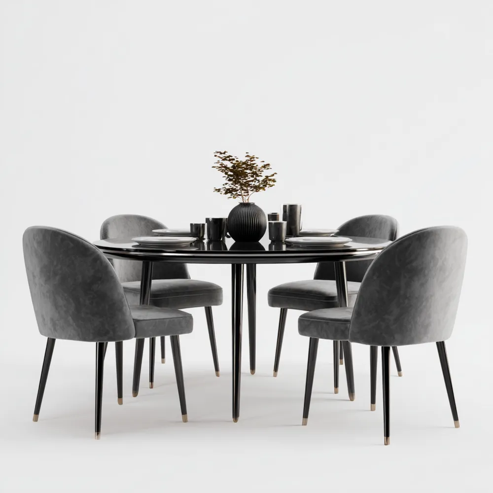 Set Tavolo Rotondo 120x75 cm e Sedie Imbottite Velluto 45x80 cm – Grigio – Design Moderno