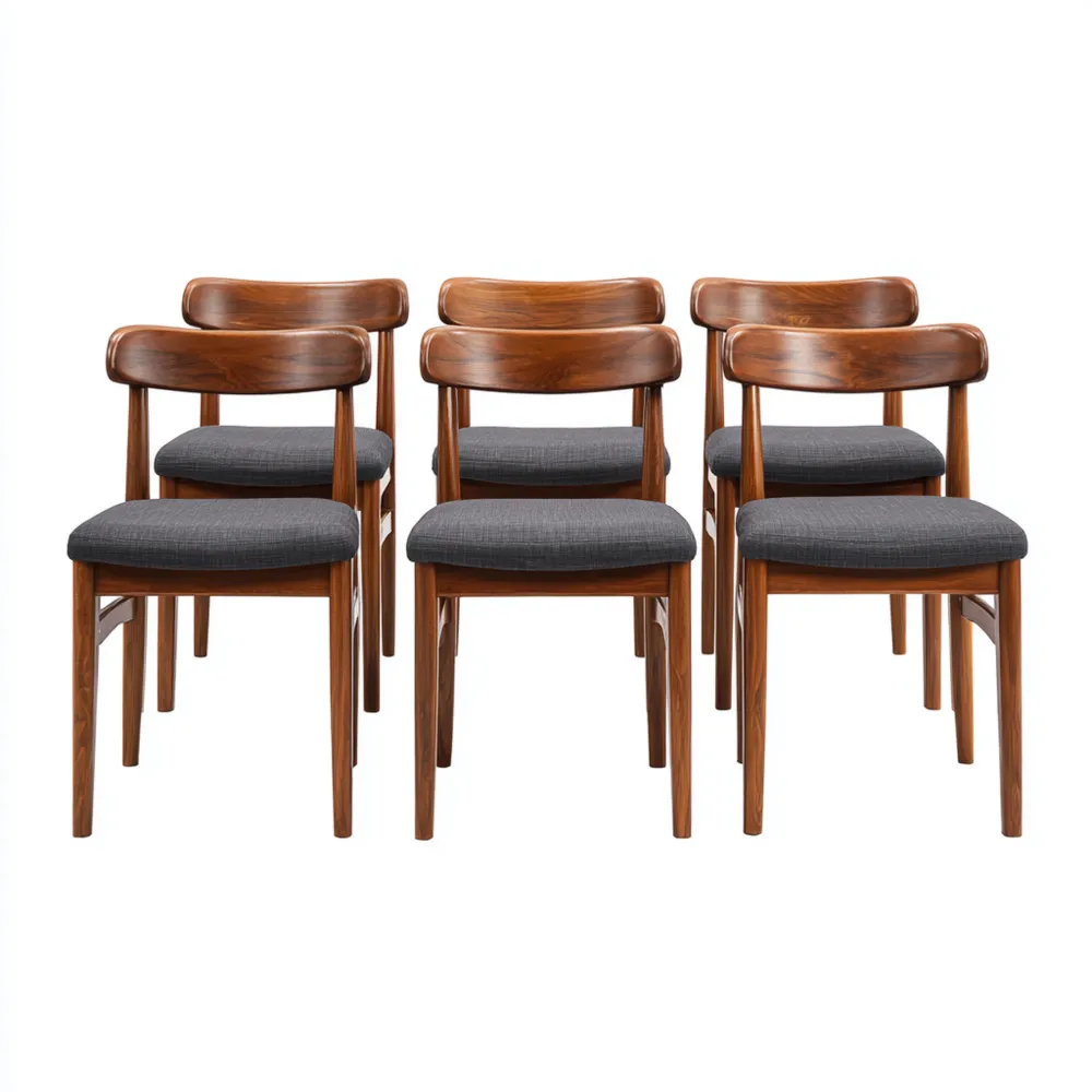 Sedie da pranzo set di 6 in legno imbottito 45x52x85 cm Grigio/Marrone - design classico