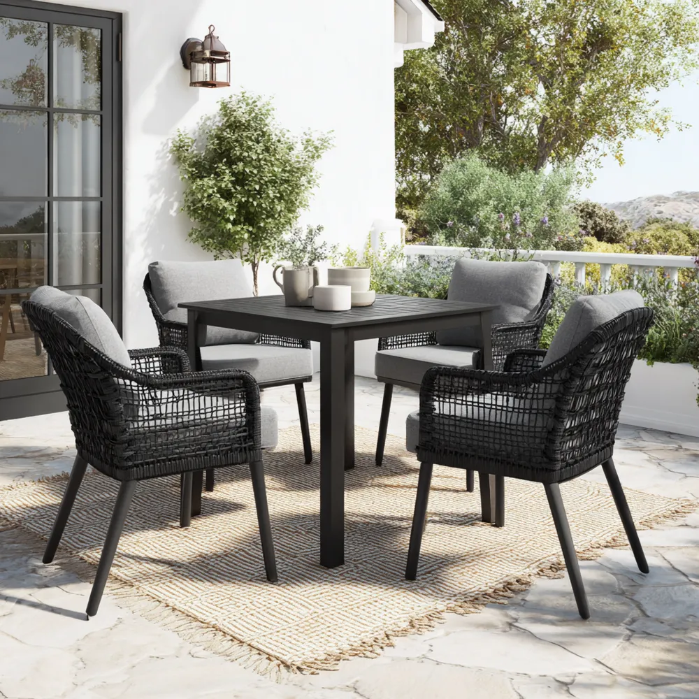 Set tavolo e sedie da giardino in rattan 90x90x75 cm - Nero - Design Moderno