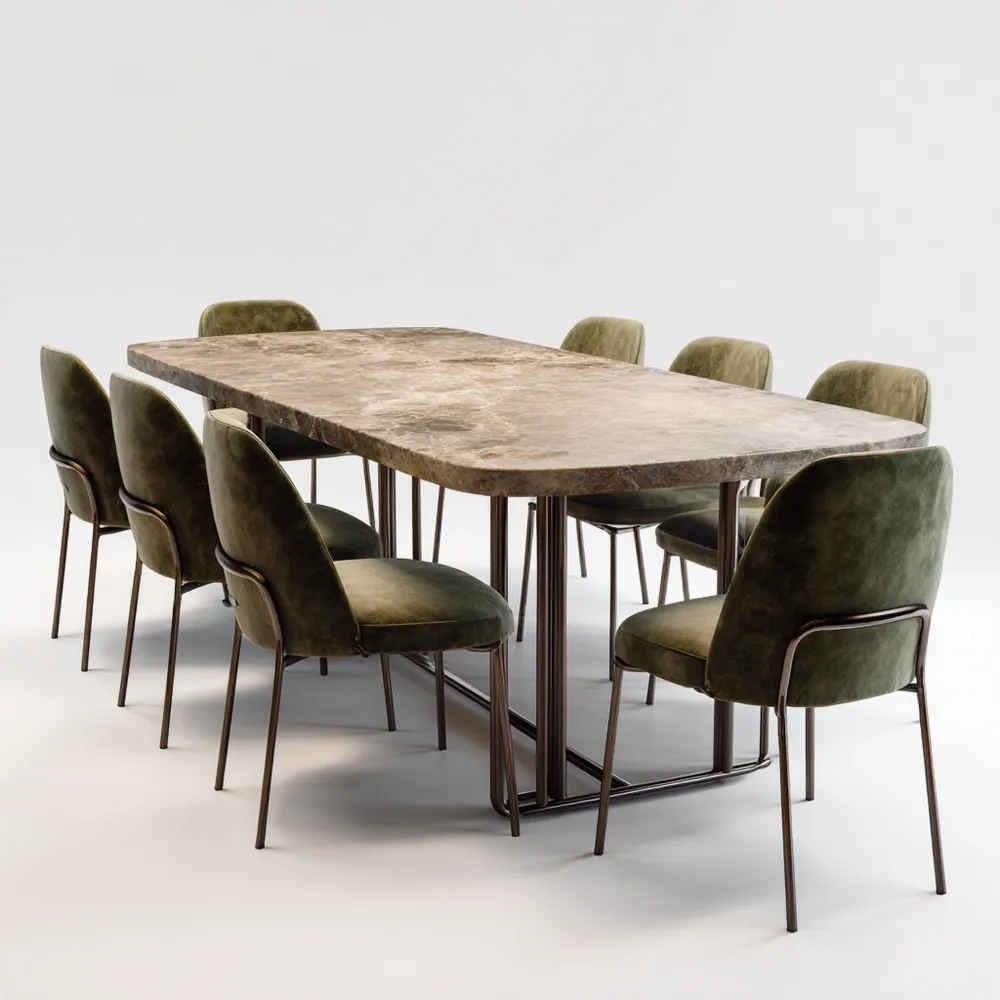 Set tavolo da pranzo in marmo 200x100x75 cm - Verde - Design moderno