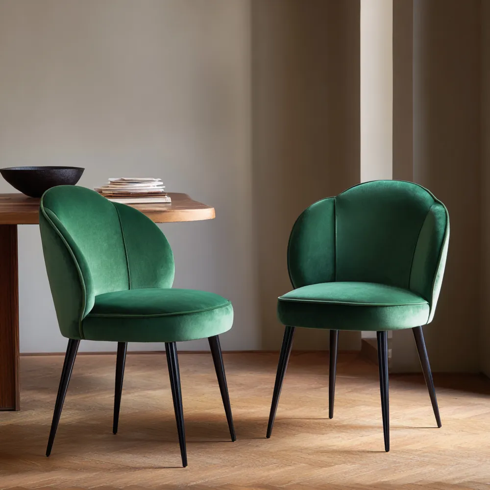 Sedia da pranzo imbottita in velluto Verde 80x45x50 cm - Design contemporaneo