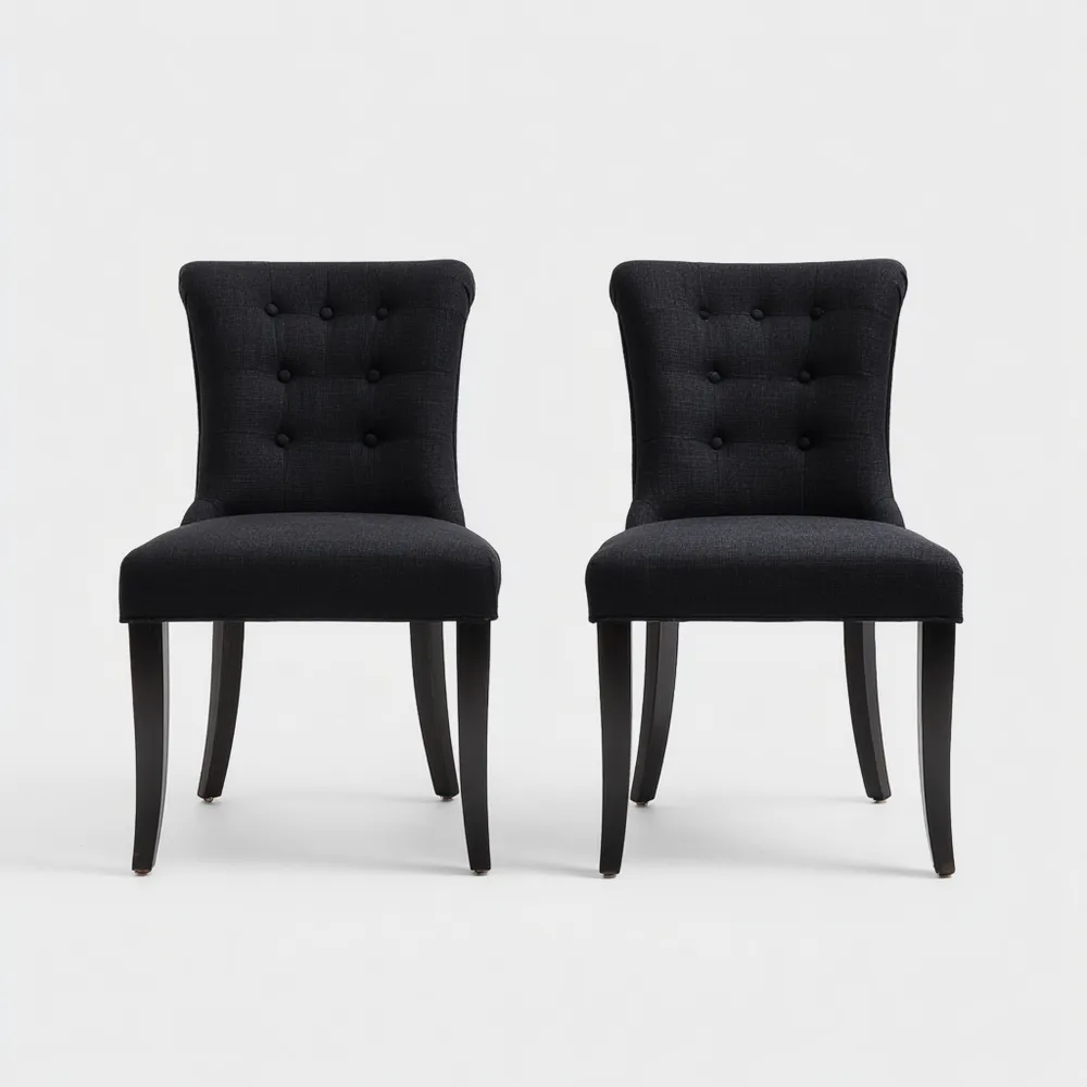 Set di 2 Sedie da Pranzo Imbottite Tessuto 50x60x85 cm - Nero - Classico