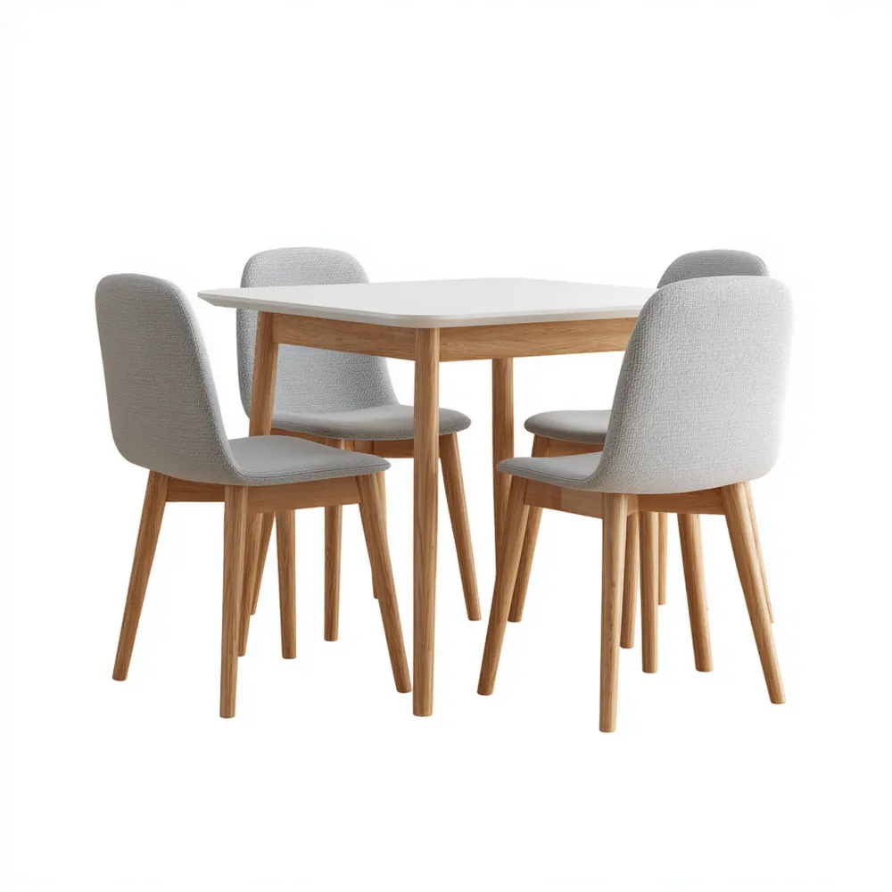 Set da pranzo - Tavolo in legno 80x80x75 cm con sedie imbottite 90 cm - Grigio Chiaro - Design moderno