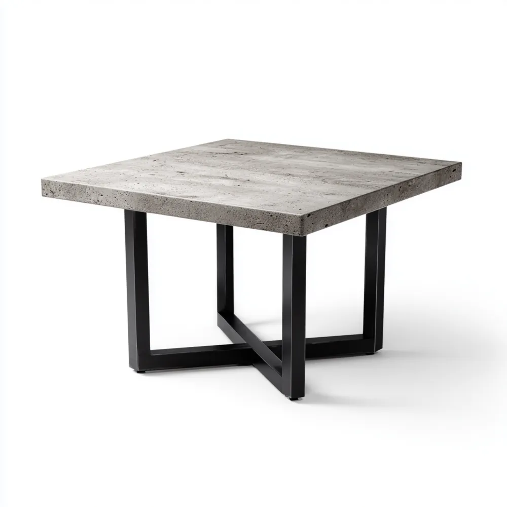 Tavolo da pranzo in cemento 120x120x75 cm - Grigio/Nero - Design industriale