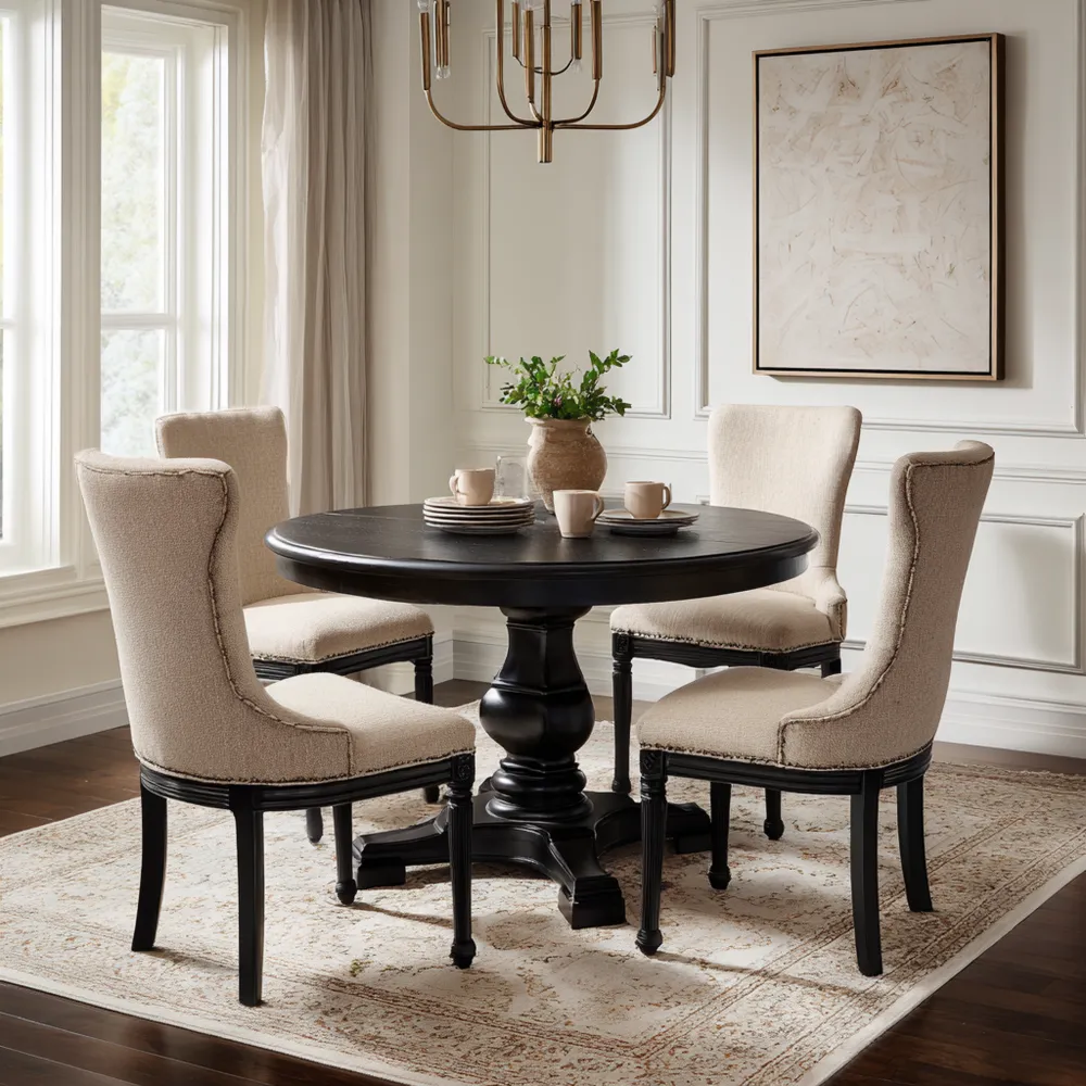 Set tavolo rotondo in legno 120x120x76 cm – Nero – Design classico