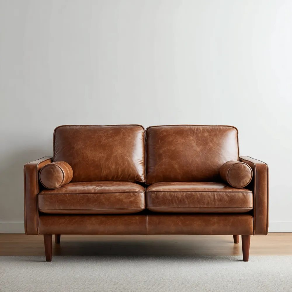 Canapé 2 places Cuir 140x90x85 cm - Marron - Design Classique