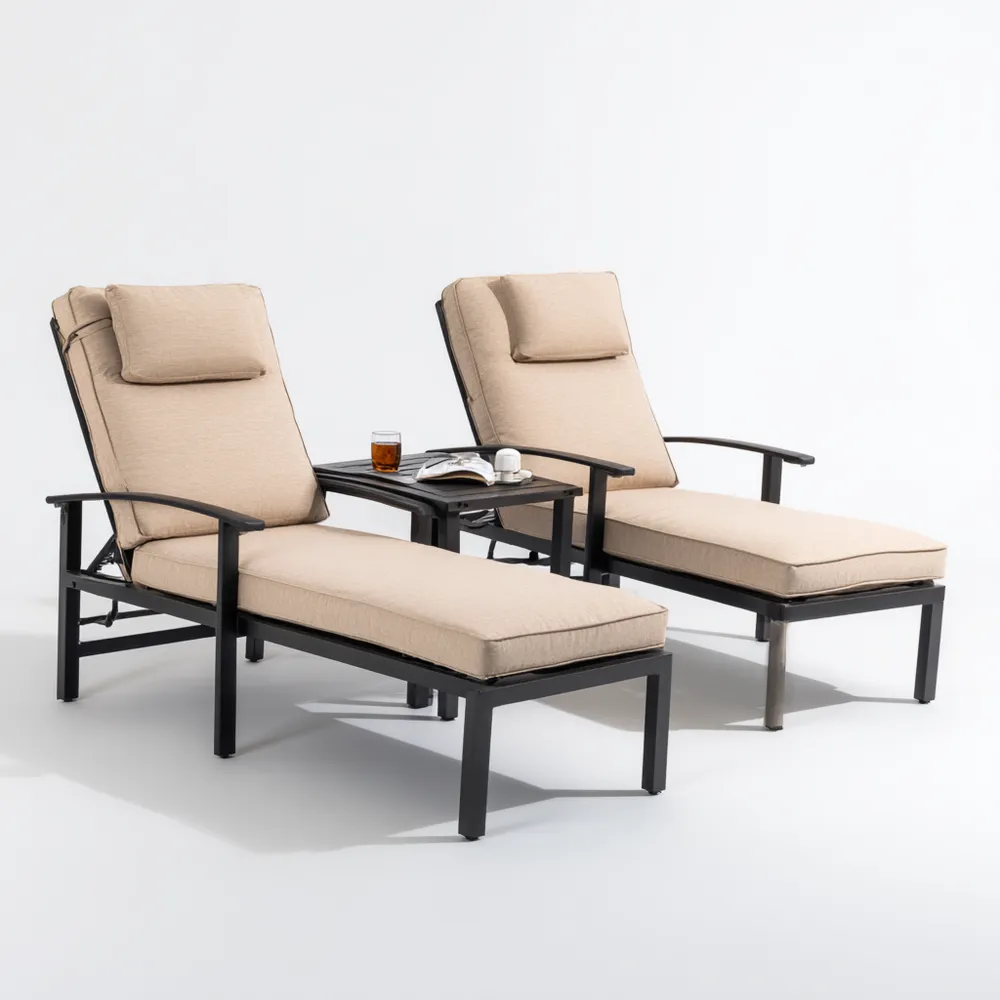 Ensemble de Chaises Longues de Jardin Aluminium 195x70x95 cm Coussin Beige