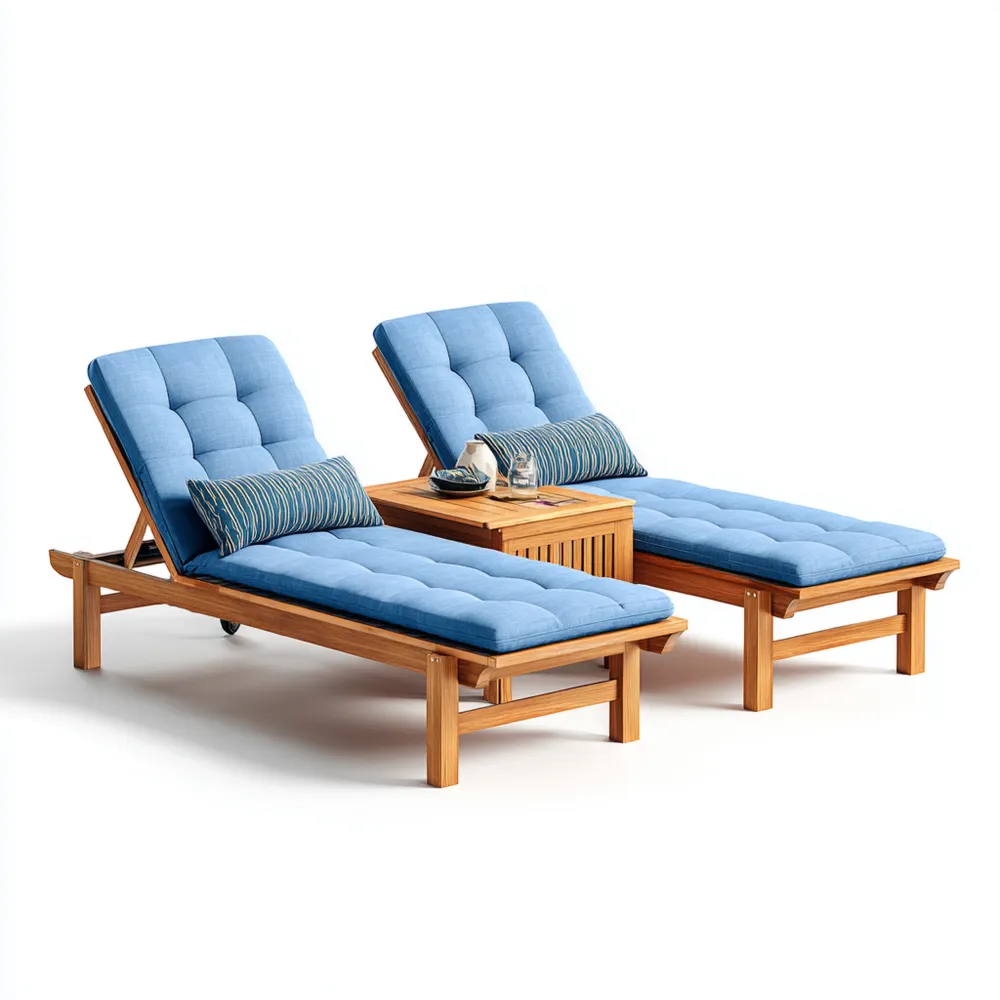Chaise longue de jardin en bois avec coussins - 200x65x35 cm - Bleu - Design contemporain