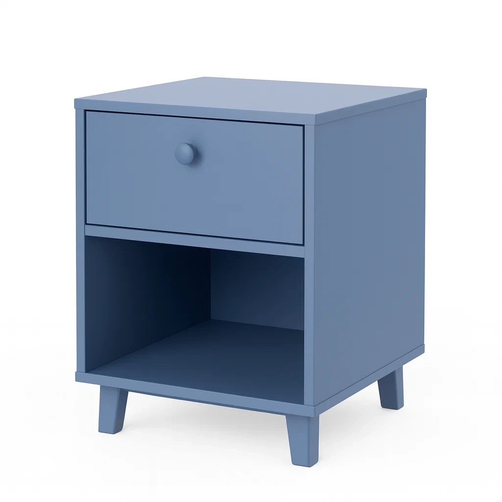 Comodino in legno con cassetto e vano aperto blu 50x40x35 cm-NEWFURNISH