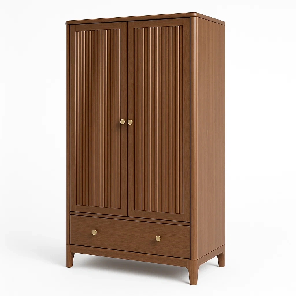 Armadio in legno con 2 ante e 1 cassetto marrone-NEWFURNISH