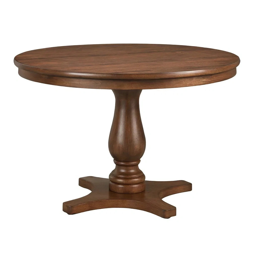 Tavolo da pranzo rotondo in legno massello marrone-NEWFURNISH