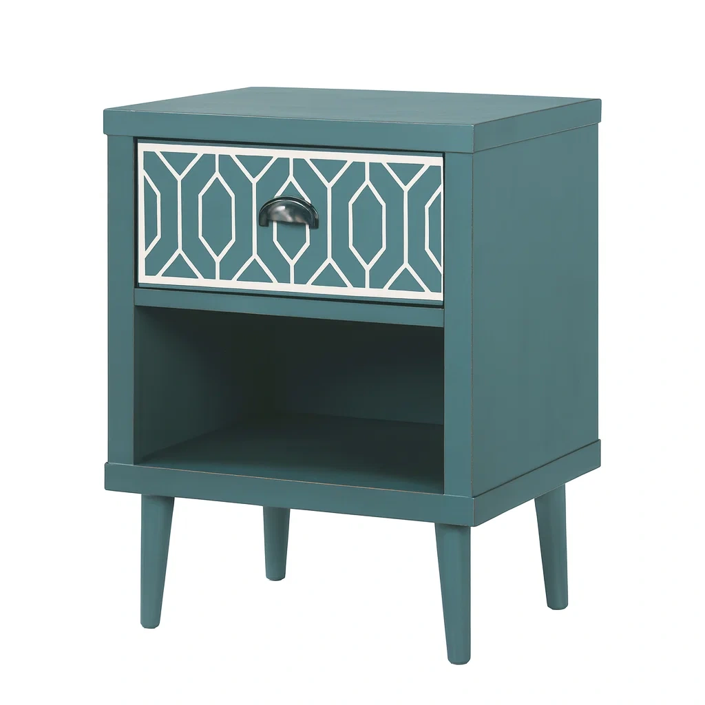 Comodino in mdf con cassetto e ripiano aperto verde 40x35x60 cm-NEWFURNISH