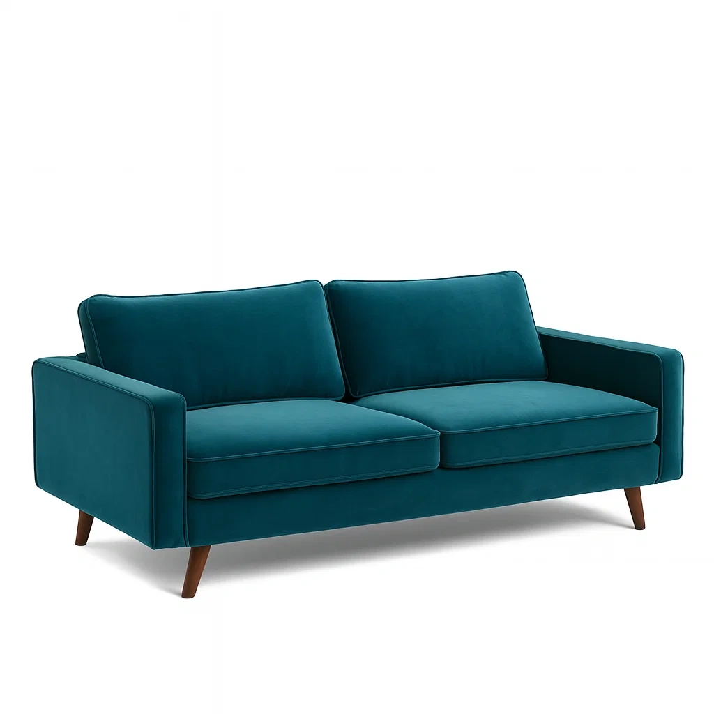 Divano 3 posti in velluto con struttura e piedi in legno teal 200cm-NEWFURNISH